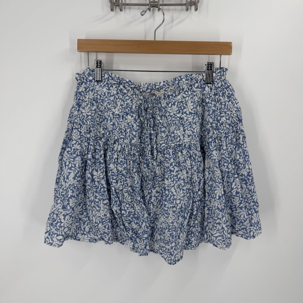 American Eagle Stretchy Skirt Women Large Blue Floral Smocked Tiered
